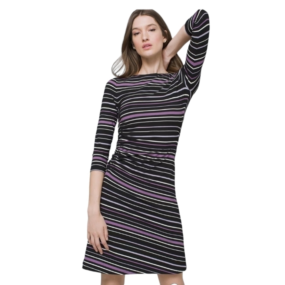 WHBM Black Striped Ruched‎ Knit Dress Size Small
